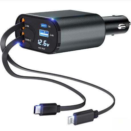 4-in-1 Retractable Car Charger with Cable
