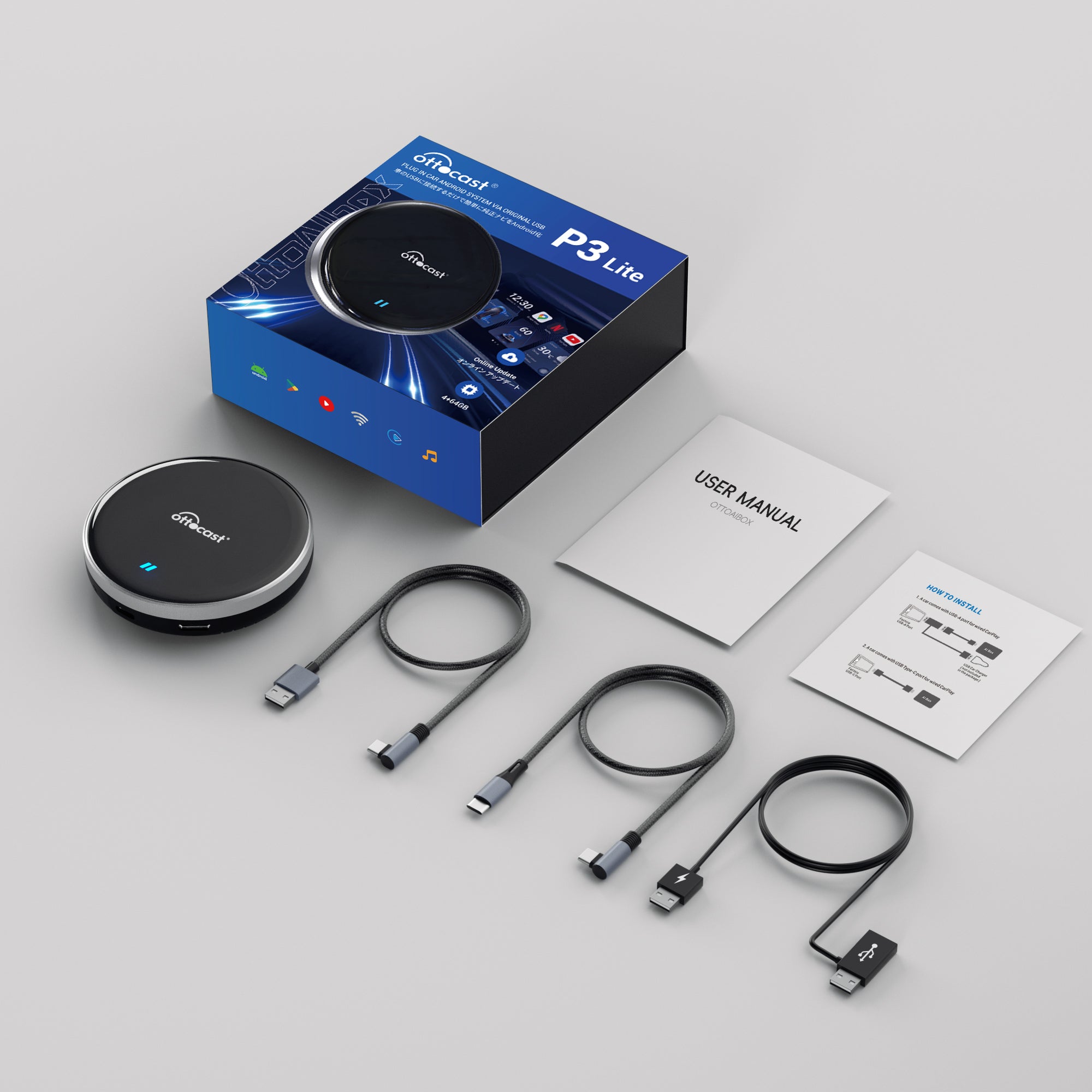 OTTOCAST®OttoAibox P3 Lite CarPlay AI Box