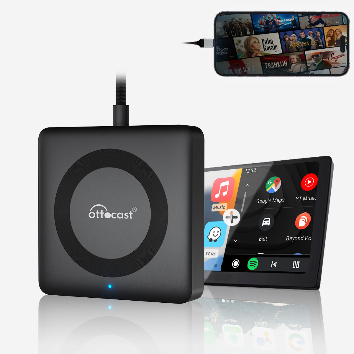 OTTOCAST®Car TV Mate Max IV Universale: CarPlay Wireless e Android Auto con contenuti multimediali HDMI