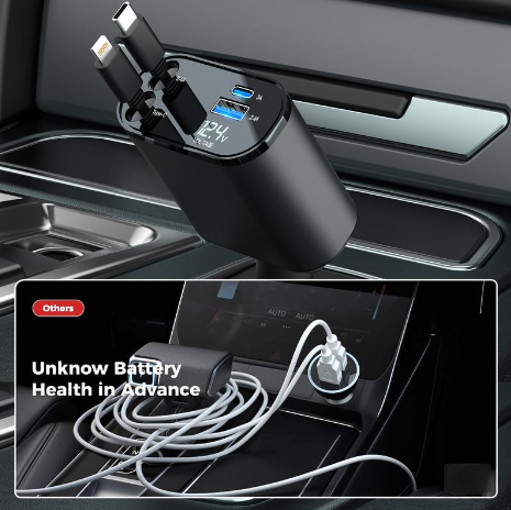 4-in-1 Retractable Car Charger with Cable