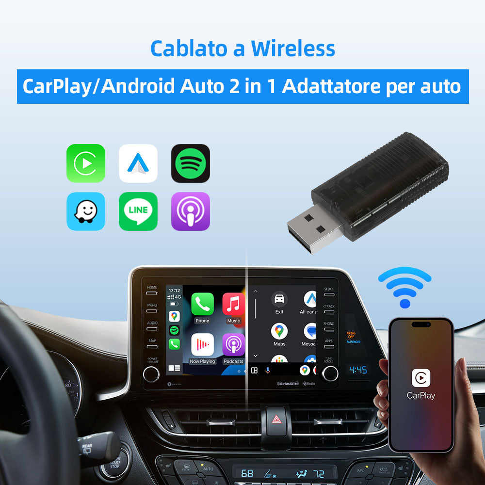 Ottocast®IT 2in1 Adattatore Wireless CarPlay E Android Auto