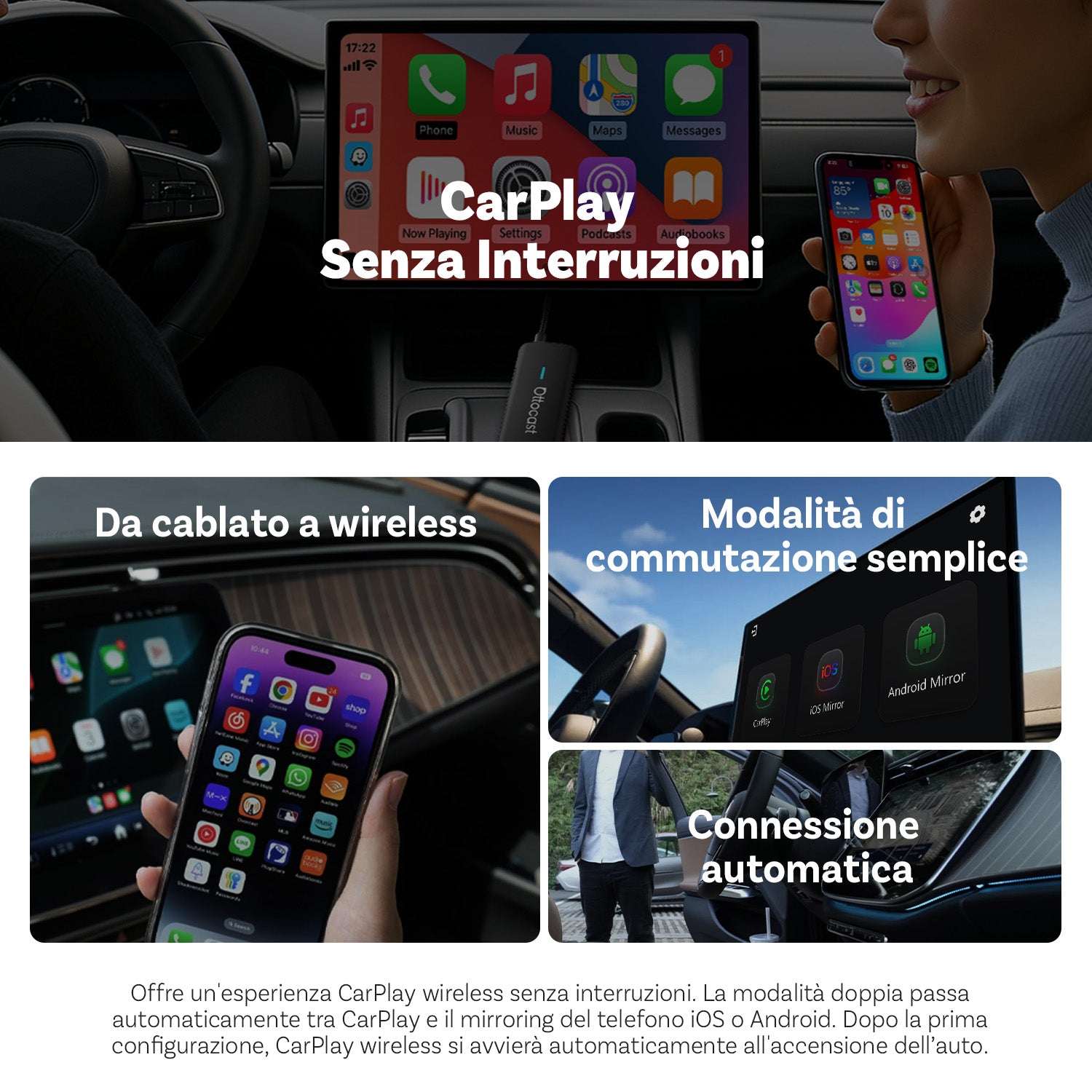OTTOCAST® Mirror Touch Wireless CarPlay Adapter