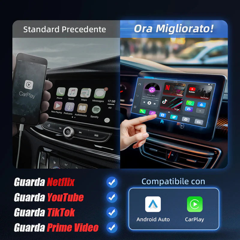 Play2Video Pro | Netflix, YouTube, Prime Video e Adattatore Wireless CarPlay Android Auto