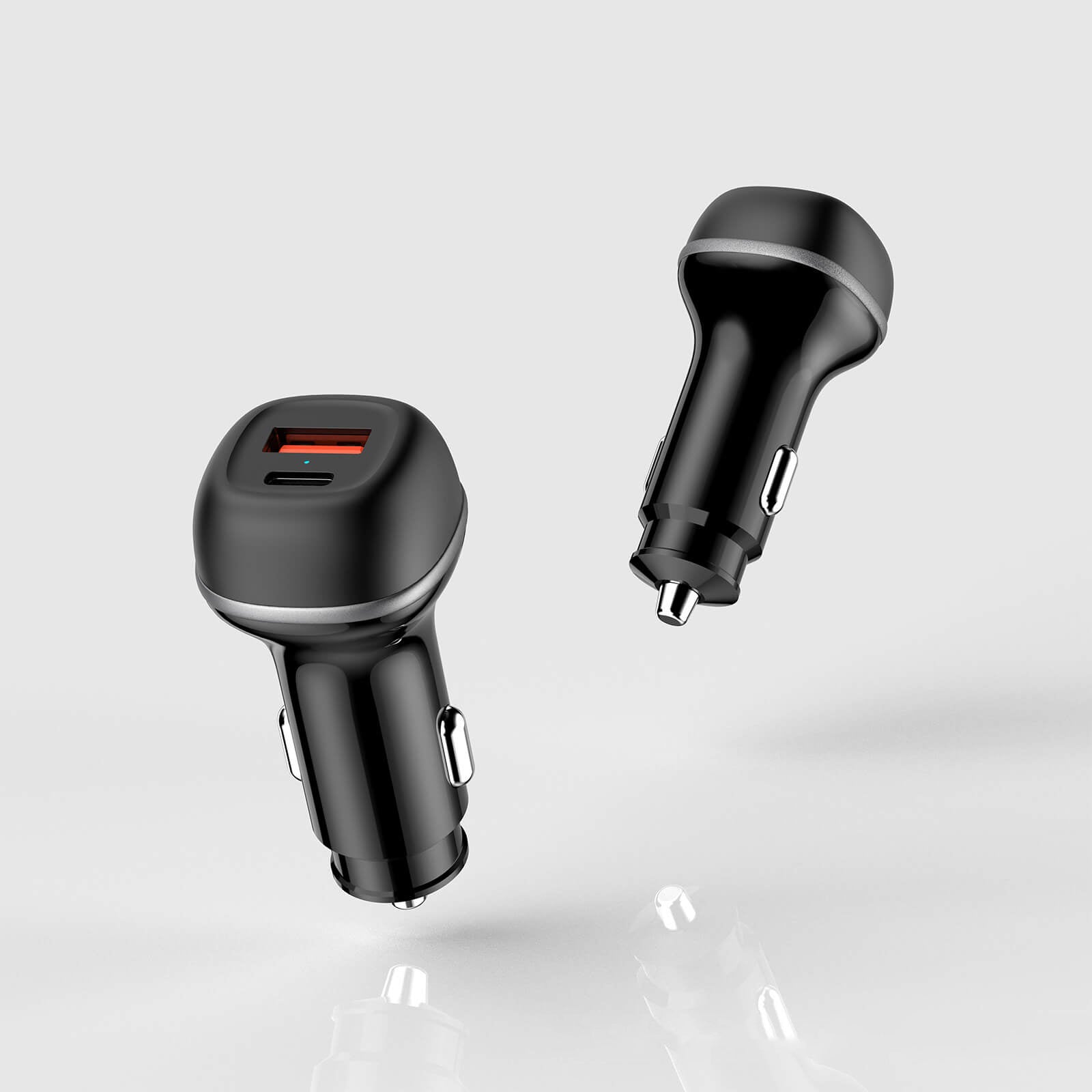 Fast car charger with dual USB-C and USB-A ports