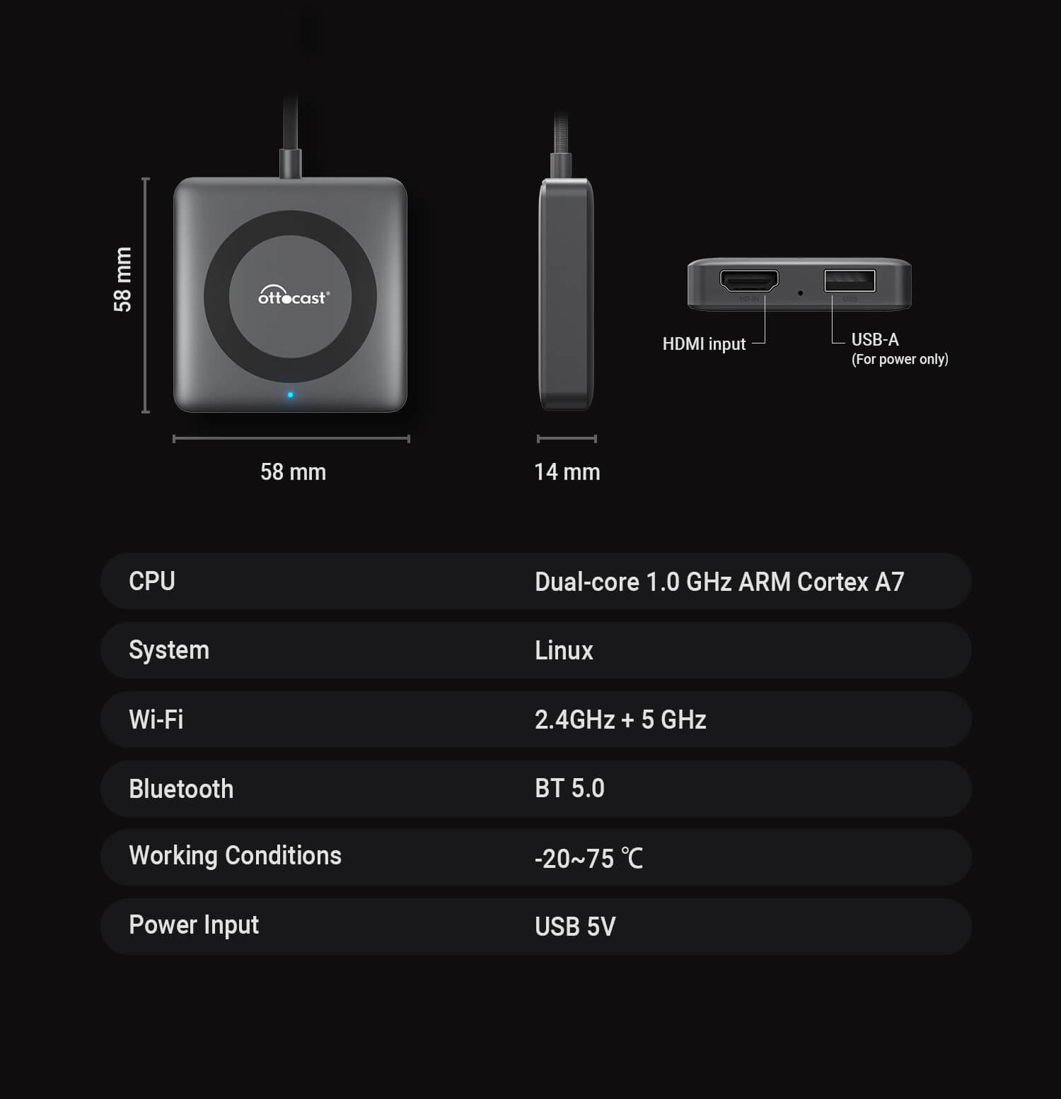 Ottocast® Car TV Mate Pro | Streaming HDMI + Fire TV Stick + Mirroring dello Schermo & Adattatore Wireless CarPlay Android Auto
