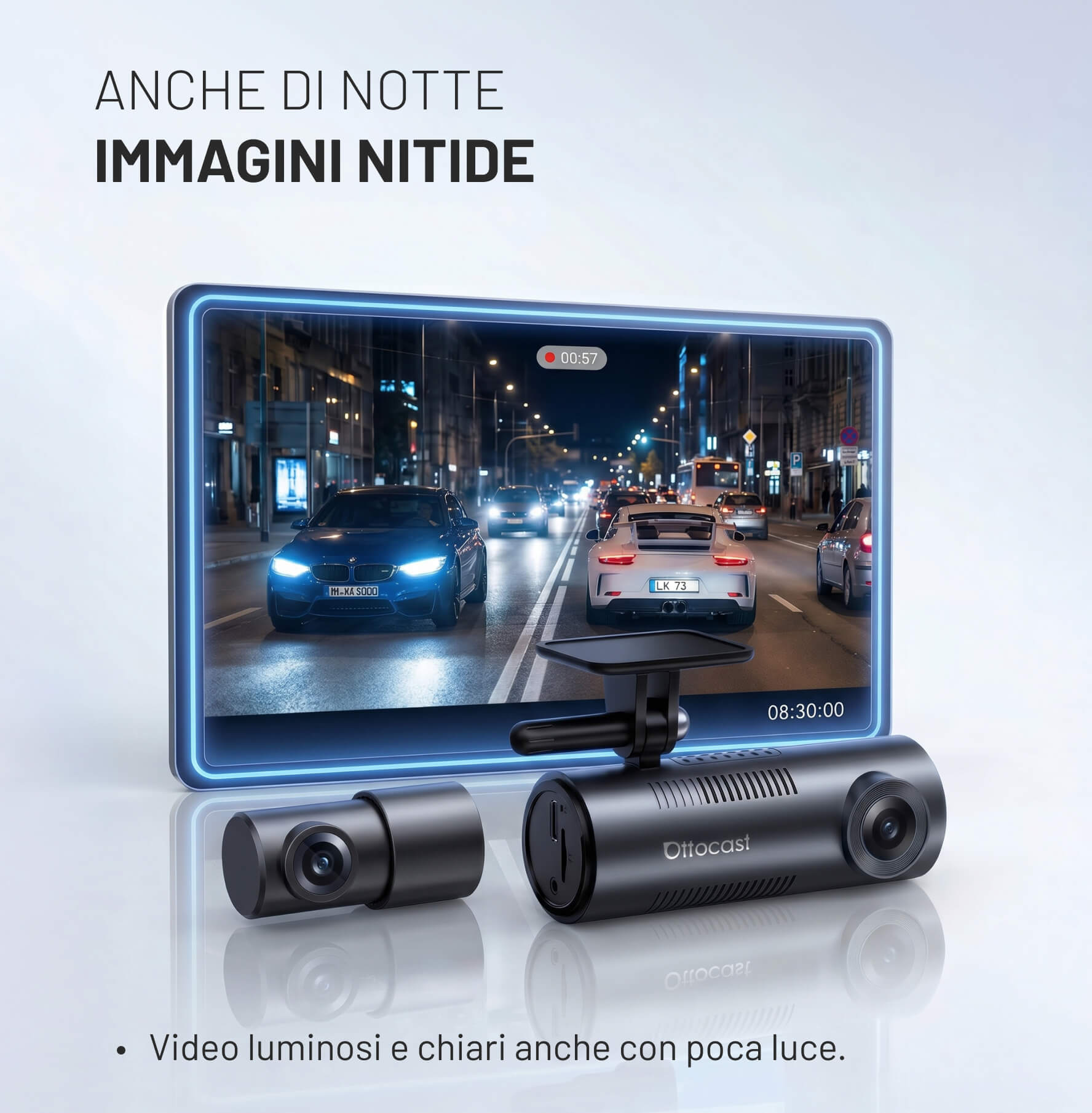 OttoSafe Cam 2 in 1 Dash Cam per Auto con CarPlay Wireless