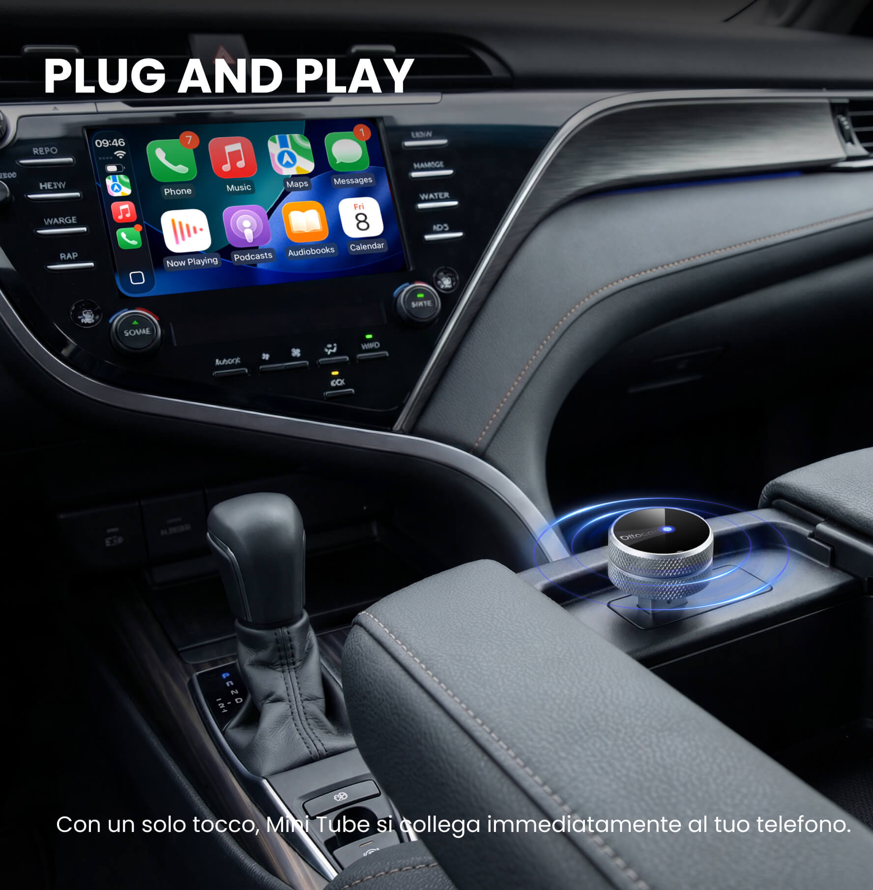 Ottocst® Mini Tube – Adattatore Wireless CarPlay e Android Auto