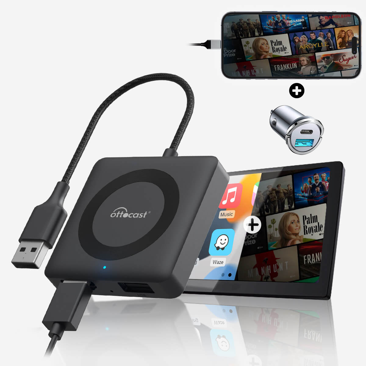 OTTOCAST®Car TV Mate Max IV Universale: CarPlay Wireless e Android Auto con contenuti multimediali HDMI