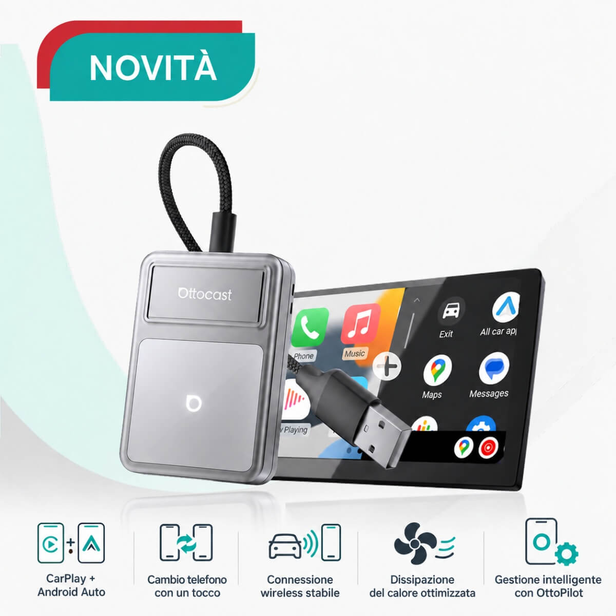 OTTOCAST U2Air Edge – Adattatore Wireless per CarPlay e Android Auto