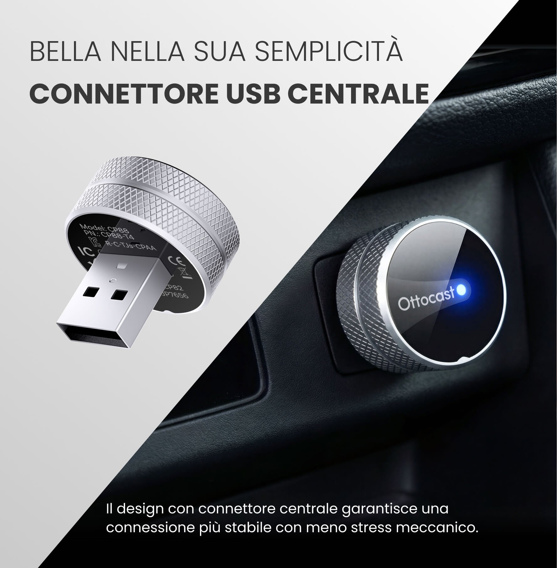 Ottocst® Mini Tube – Adattatore Wireless CarPlay e Android Auto