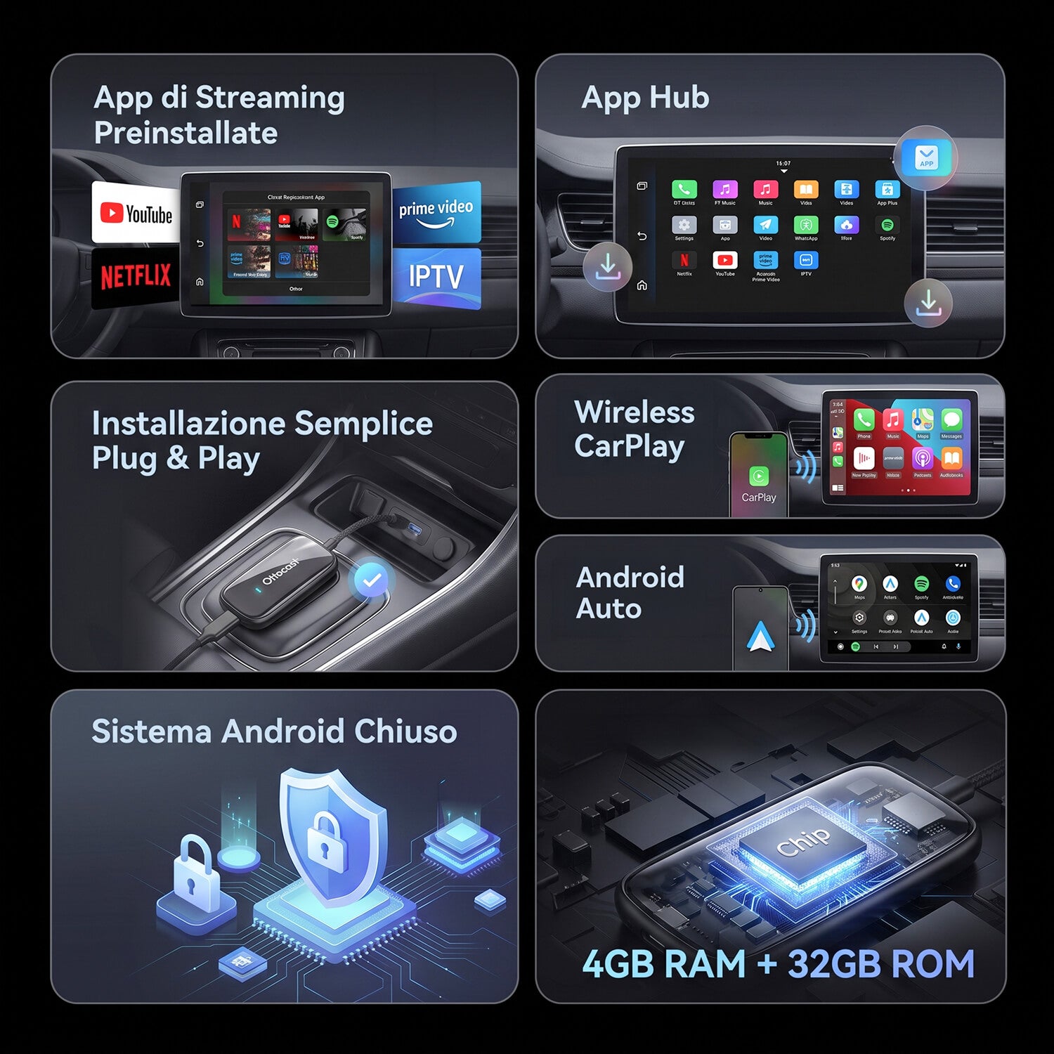 OTTOCAST® Play2Video Ultra Adattatore All-in-1 Con App Hub
