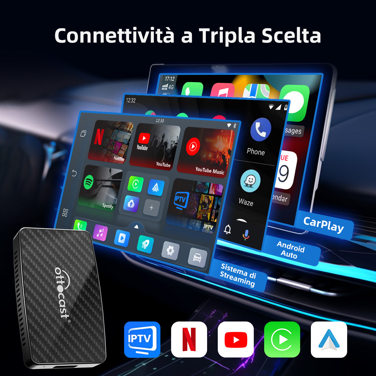 ottocast-play2video-pro-wireless-CarPlay-Android-Auto-Adattatore 