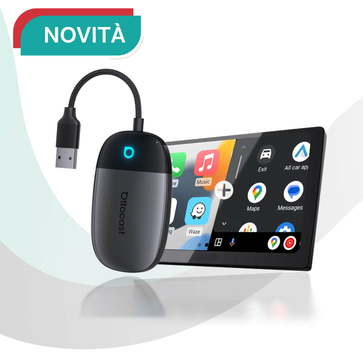 OTTOCAST® Play2Video X Adattatore Wireless con Streaming per CarPlay e Android Auto con YouTube, Netflix
