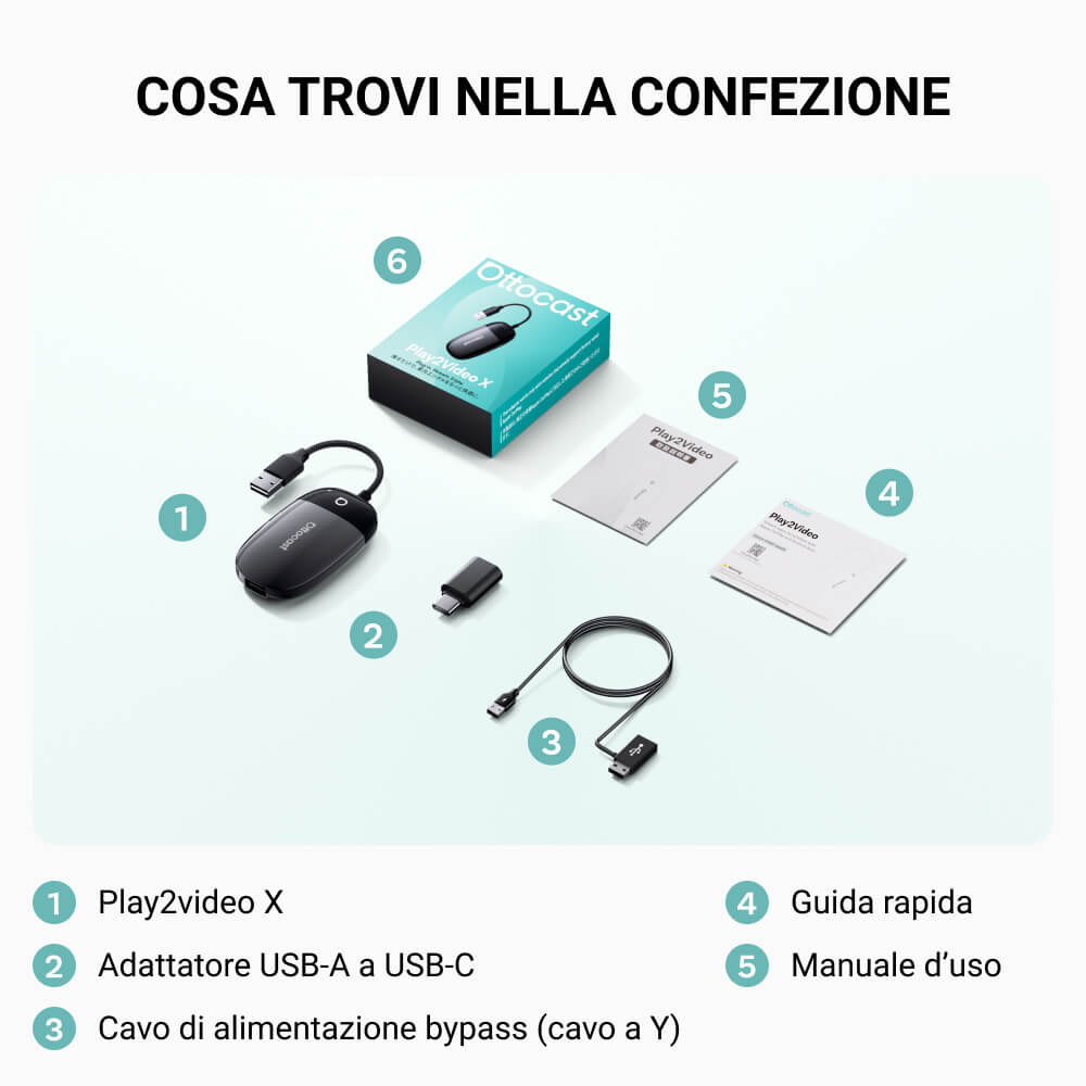 OTTOCAST® Play2Video X Adattatore Wireless con Streaming per CarPlay e Android Auto con YouTube, Netflix